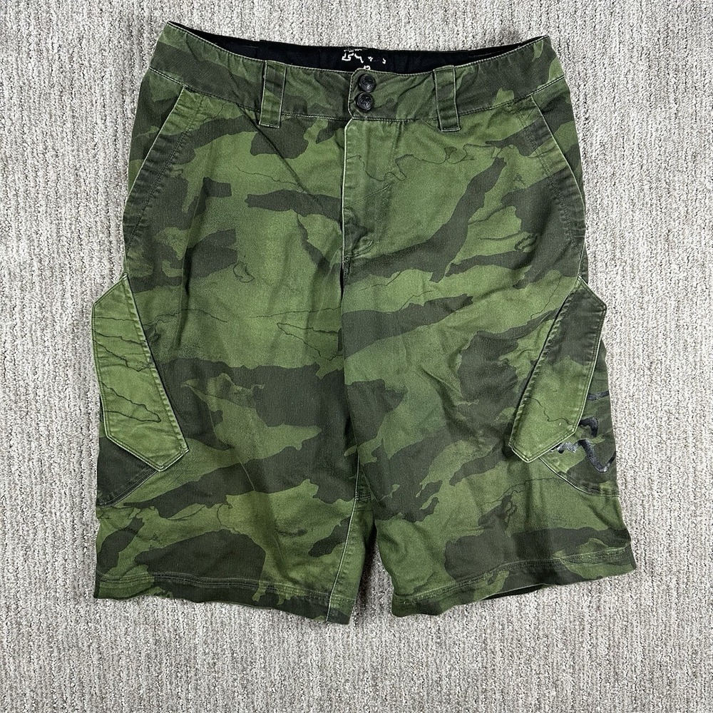 Fox Racing Cargo Shorts Mens 32 Green Camo Bike Cotton Pockets Utility Y2K